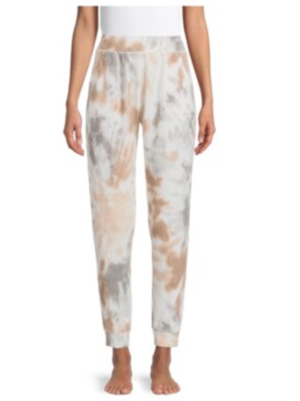 Secret Treasures Waffle Tie-Dye Joggers - White, Brown, Gray